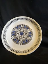 VINTAGE 1970s Biltons Ironstone Dinner Plates - Set of 8 -Retro Blue Mandala MCM