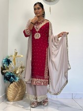 Functional Wear Maroon Faux Georgette Palazzo Suit With Dupatta For Women