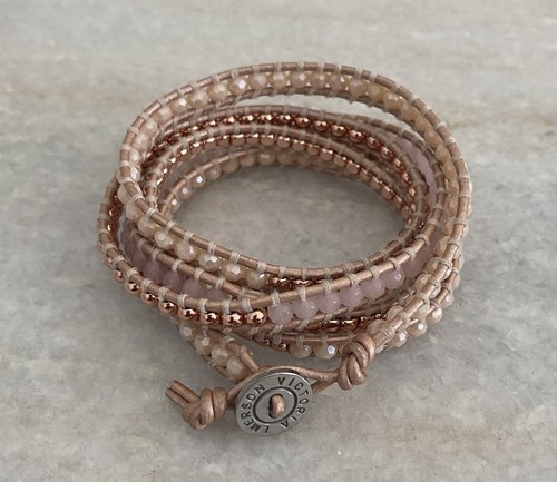 Beautiful Victoria Emerson Rose Gold Quartz Crystal Beaded Wrap Bracelet - Picture 4 of 5