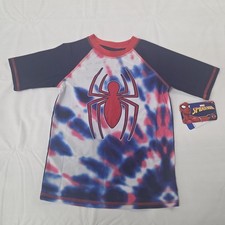 Marvel Rash Guard Boys Medium Multicolor Spider-Man Tie Dye UPF 50 Swim Shirt