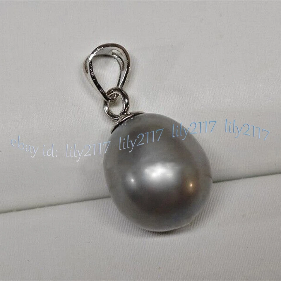 Perfecto Enorme Colgante Gota Perla Mar del Sur Gris Plata 10-14mm Oro Blanco 14K Foto 2 de 4