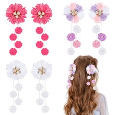 6PCS Flower Hair Bow Clips, Grosgrain Ribbon, Alligator Clips, Toddlers, Kids