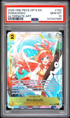 2025 ONE PIECE OP12-LEGACY OF THE MASTER ALTERNATE ART #102 SHIRAHOSHI PSA 10