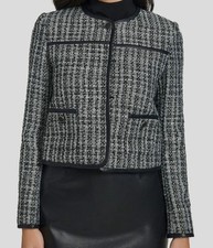 Calvin Klein Women's Black Round-Neck Stretch Blazer Jacket Coat Petite Size 6P