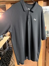 2XL - Mens - Under Armour Black Polo Shirt Short Sleeve Collared Button Logo