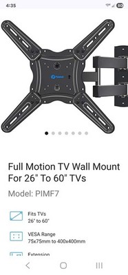 Pipishell Full Motion TV Wall Mount for 26 To 60 Inch Flat 
