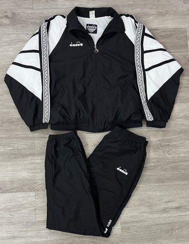 Vintage 90s Diadora Track Suit Men Size XL Two Piece Black White - 第 1/14 張圖片