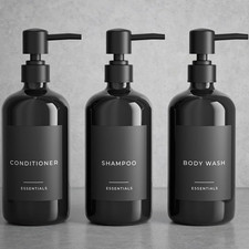 Stylish Shampoo and Conditioner Dispenser Set of 3 - Modern 21Oz Shower Soap Bot