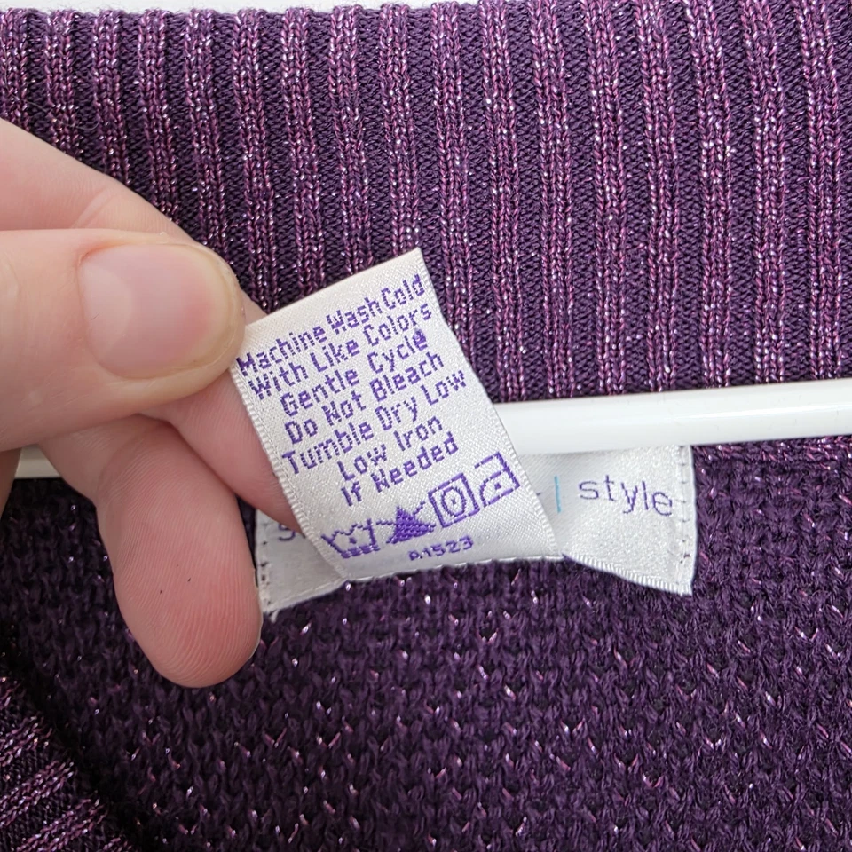 Suéter de fiesta grueso con cuello en V mezcla de lana púrpura brillante Susan Graver talla 1X Foto 4 de 4