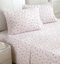 Queen Sheet Set 4 Piece Pink Floral Blossoms Bed Sheets Deep Pocket Cooling