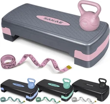 Step Aerobics Platform Set with Kettlebell & Measuring Tape, Aerobic Steppers fo