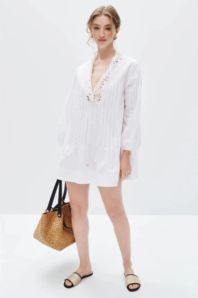 Mini Vestido Sandro Algodón Encaje Ribete Talla 6 (Venta al por menor $441) Foto 4 de 4