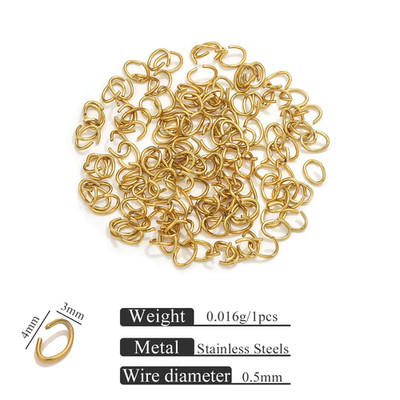 100Pcs Stainless Steel Gold Oval Jump Rings Connectors for Jewelry Making Neckla