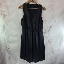 Madewell Dress Womens Small 6 Black Satin Tank Keyhole V Neck Shift Knee