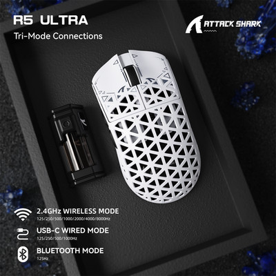 ATTACK SHARK R5 ULTRA Wireless Gaming Mouse 39g 8K PAW3950MAX 42k DPI Tri-Mode