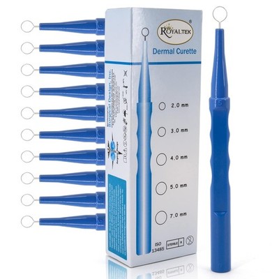Sterile Disposable Dermal Curettes, Easy Peel Packing - Box of 10 (7.00 mm)