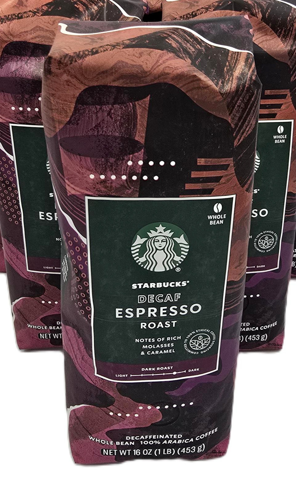 Starbucks Decaf Espresso Dark Roast Whole Bean Coffee (3/1lb Bags) BB 05APR2026