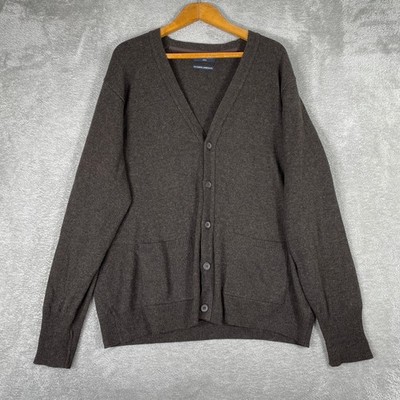 Blue Harbour Cardigan Mens Large Brown Extrafine Lambswool V Neck Button Pocket