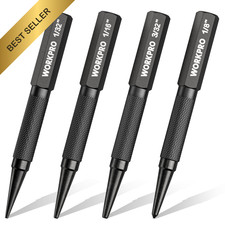 WORKPRO 4-Piece Nail Punch and Center Set, Hardened Cr-V Steel Black