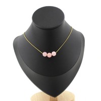 Steine Und MinéRaux. Halskette 3 Perlen Opal Rosa 8 Mm. Kette Stahl Golden Ino