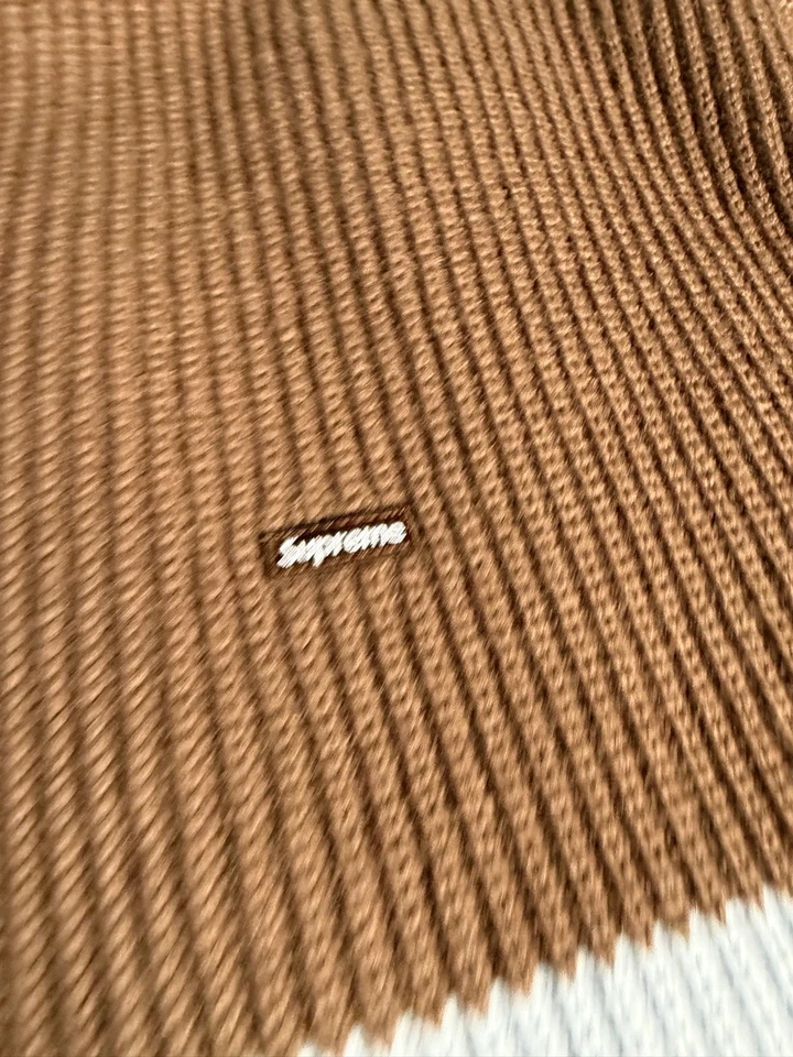 Supreme size large brown Small Box Polo Sweater FW23 with stripe knit worn once - Image 3 of 4