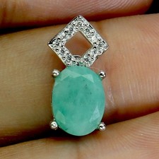 925 Sterling Silver Pendant Oval Emerald 8x6mm Natural Gemstone Jewelry