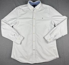 Tommy Hilfiger Custom Fit White Button Down Shirt Mens Large Logo Cotton