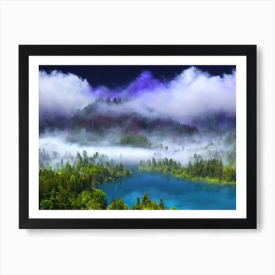 See im Nebel Kunstdruck gerahmt Wandbild Poster Leinwanddruck Bild