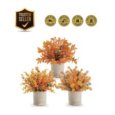 Elevate Your Space with 3 Warm Orange Faux Eucalyptus Plants - Fall Essential