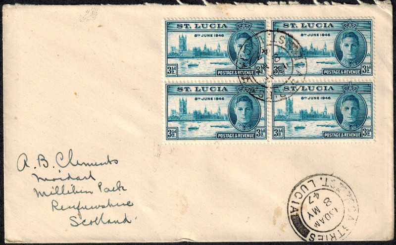 St. Lucia 1946 2 First Day Covers w/ KG VI Victory Issues SG 142 & 143