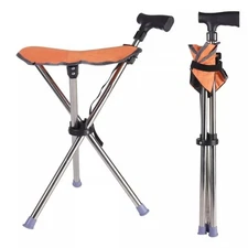 Folding Walking Stick Seat Adjustable Aluminum Cane Chair 150kg Capacity