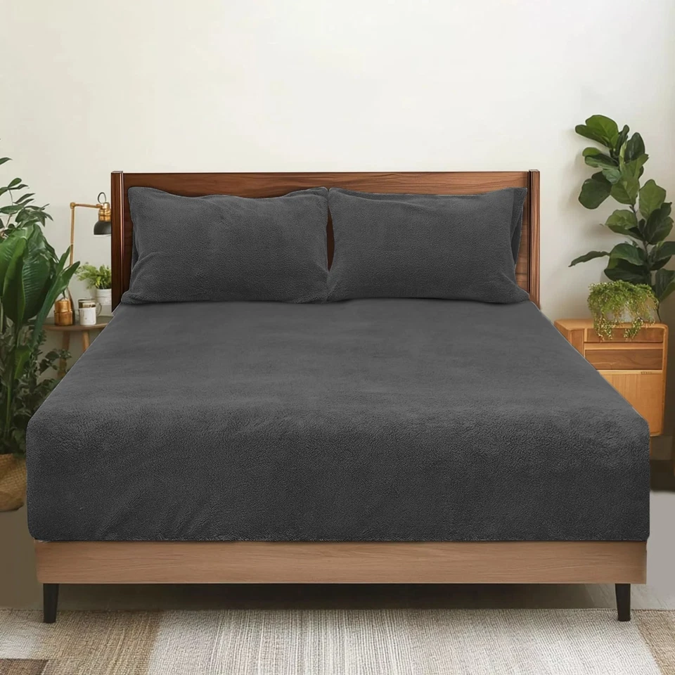 Teddy Fleece Extra Deep Fitted Sheet Soft Cosy Warm Bed Sheet Single Double King - Image 3 of 4