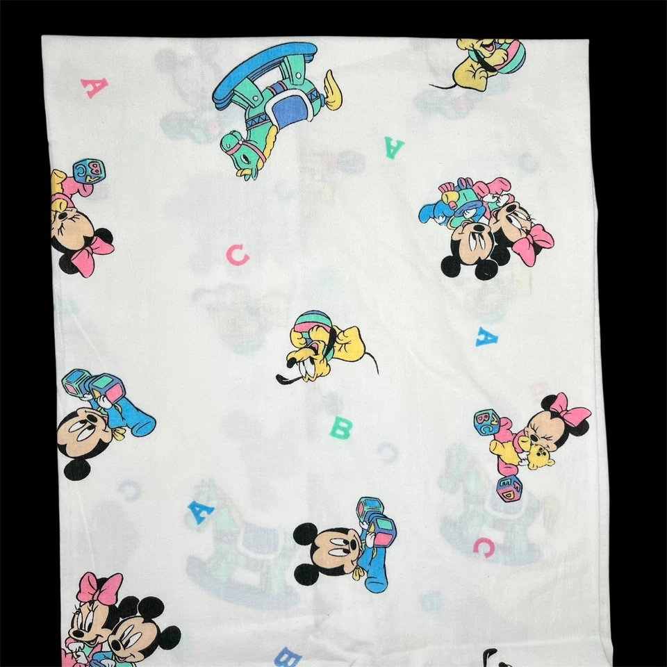 Folha de berço Dundee vintage Disney bebês Mickey Mouse ABC Donald Minnie EUA - Imagem 2 de 4