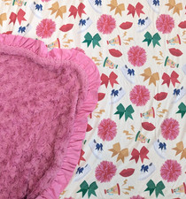Posh Peanut Sabrina Cheer Leader Pink Luxe Patoo Blanket Ruffled Minky 60x60