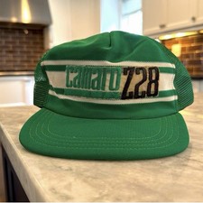 Vtg 80s Chevy Camaro Z28 Trucker Hat Mesh Snapback Green USA Made US Cap S/M
