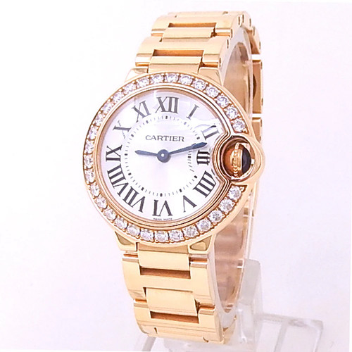 Cartier Ballon Bleu 18k Rose Gold Quartz Diamonds Silver Ladies Watch WE9002Z3