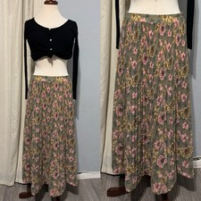 Vintage Sag Harbor Pleated Floral Bohemian Maxi Skirt Size M Elastic Waist