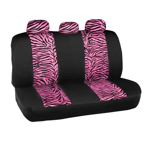 Hot Pink/Black Zebra Animal Print Full Seat Cover Set Fits Car Truck Van- 12 PC - Picture 4 of 12