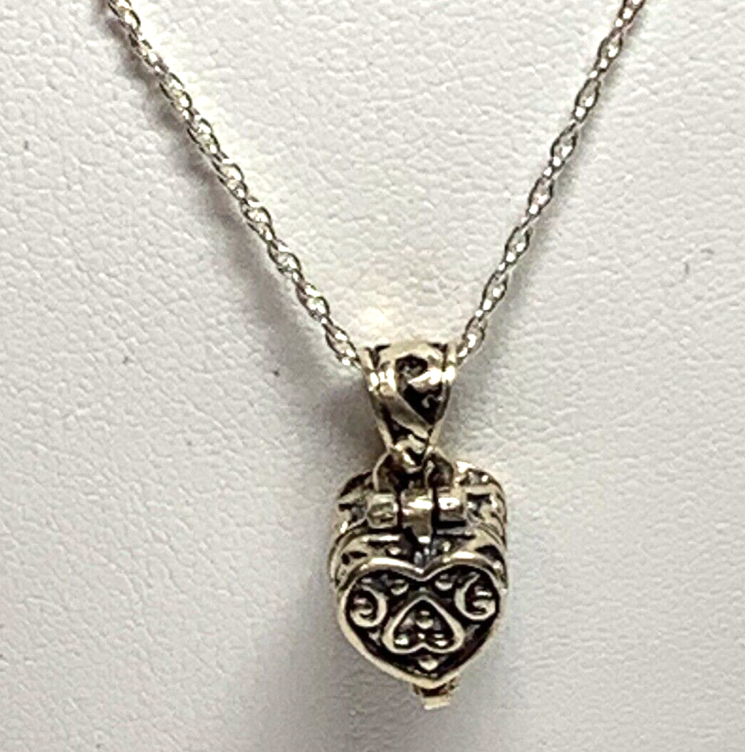 Sterling Silver Designer IBB Ornate Heart Locket Pendant 19 Inch Necklace