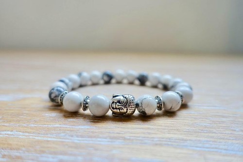 Para mujer Blanco Turquesa Dije Buda Elegante Pulsera Elástica Piedra Preciosa Natural - Imagen 5 de 10