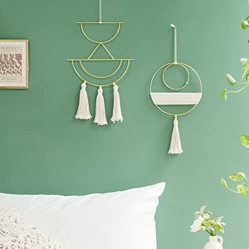 2 Pcs Macrame Wall Hanging Boho Decor Cute Home Wall Art Christmas Small Ivory - Picture 3 of 6