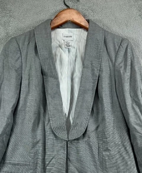 Chicos 0 Suit Womens 4 Small Gray Pant Suit 2 Piece Set Longline Jacket Pants - Image 4 of 4