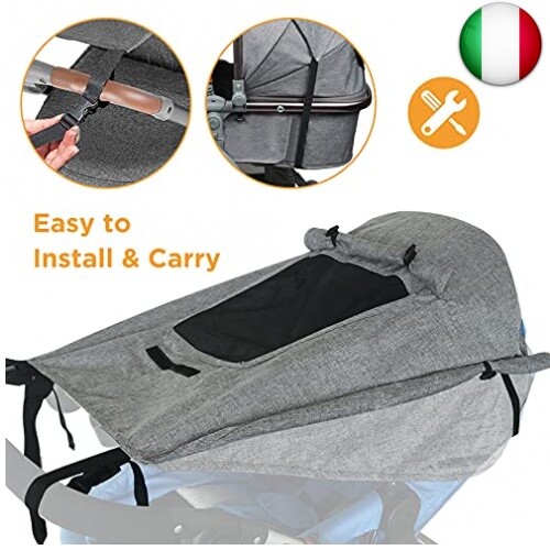 Parasole Universale Per Passeggino - Protezione UV 50+ Per Bambini, Telo Regolabile Per Carrozzine E Passeggini, Design Moderno E Pratico - Foto 11