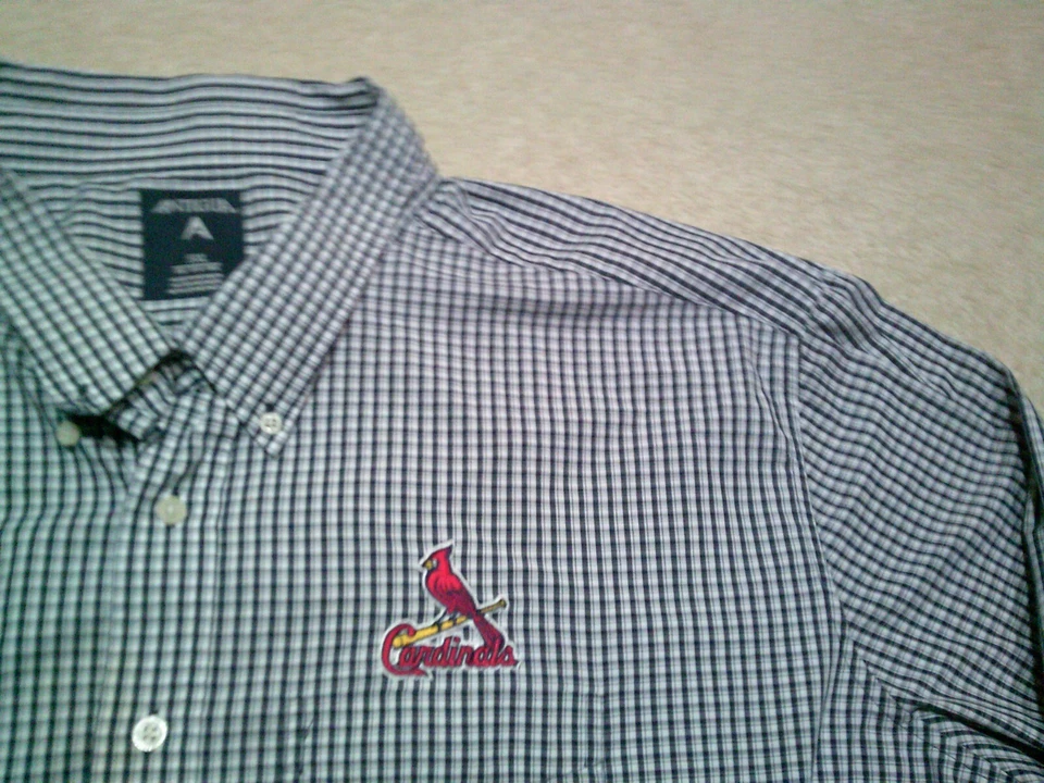 St Louis Cardinals Button Up Shirt Mens 5XL Blue Check Antigua - Image 4 of 4