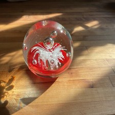 Red  White Controlled Bubbles 3.5  Tall Vintage