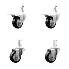 3.5 Inch Black Poly Swivel 3/4 Inch Square Stem Caster Set 2 Total Lock Brakes