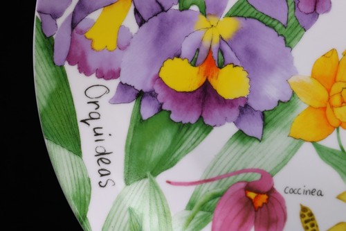Round Spring Charger Platter Plate Orchid Flowers Orquideas 12 " Haus Portugal - Picture 4 of 8