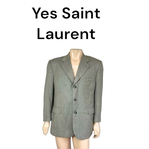 SAINT LAURENT Cappotto blazer anteriore vintage grigio lana beige 3 bottoni 54