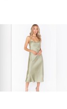 Show Me Your Mumu Verona Cowl Dress Moss Green Satin M New With Tags