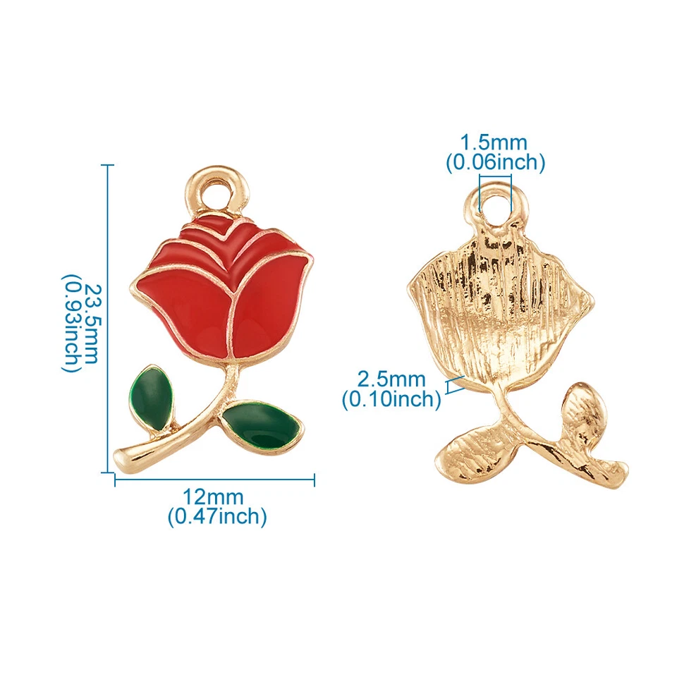 100pc Alloy Enamel Pendants Red Flower Mini Charm Craft Jewelry Making 23.5x12mm - Image 2 of 4